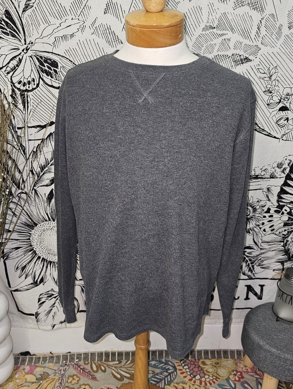 Hawx Work Gear Sz Large Grey Waffle Knit Long Sleeve Work Shirt